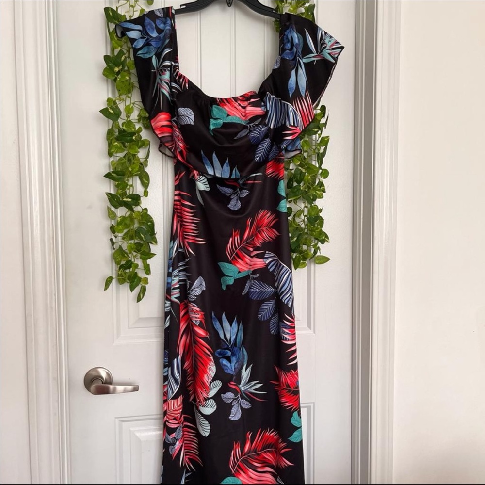 Off Shoulder Tropical Maxi Dress